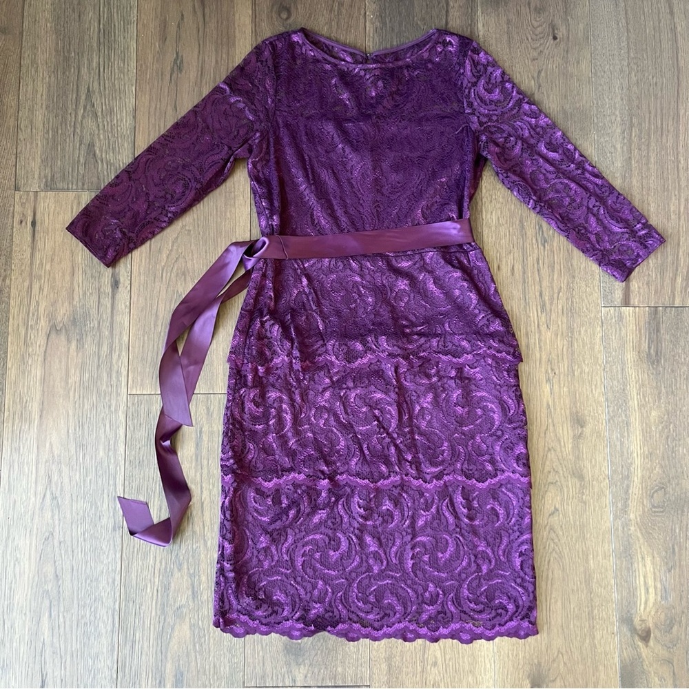 Women’s Marina purple lace long sleeved dress, classic modest size 6